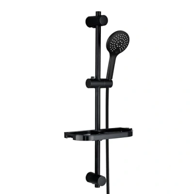 Afbeelding van Görbach Douchestang Doucheset Zwart 70 cm in RVS INOX Wandmontage Douchekolom met Doucheplank en Verstelbare Bevestigingsbeugels,Zonder Kraan,Met 3 Straal Handdouche (HBD12MB + Plank).