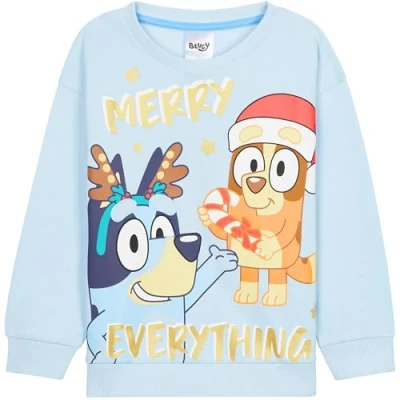 Afbeelding van BlueY Kersttrui voor meisjes, knuffelige trui kinderen met motief, cadeaus kinderen, blauw, 3 4 Jaar