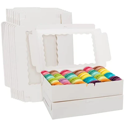 Afbeelding van Belle Vous 10 Pak Wit Kraft Papieren Bakkerij Dozen met Ramen 20,2 x 30,5 7 cm Wegwerp Gebak Verpakkingsdozen Ideaal voor Cookies, Cupcakes, Desserts &amp; Pies