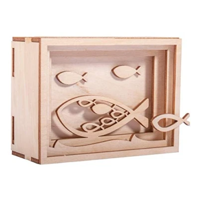 Afbeelding van Rayher Doe het zelf geldgeschenkverpakking &quot;vis&quot; voor communie, vormsel en doop, 3D geschenkdoos van hout om vorm te geven, 13 delig, 11,5 x 8,5 5 cm, doos 1 set, FSC Mix Credit, 62925505, natuur