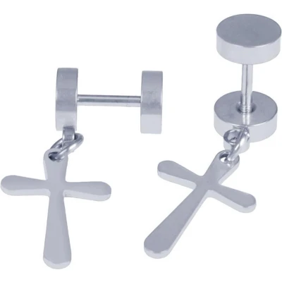 Afbeelding van Cross Stud oorbellen Titanium Zilverkleurig