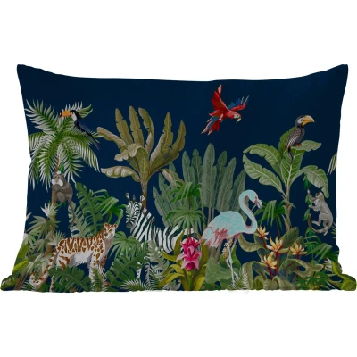 Afbeelding van Sierkussen Sierkussens voor buiten Jungle Dieren Flamingo Zebra Kussen bladeren 60x40 cm