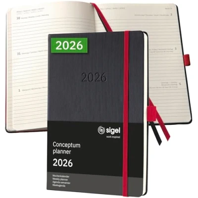 Afbeelding van SIGEL C2608 Wochenkalender Conceptum 2026, ca. A5, , schwarz, rot: Agenda Conceptum, Classic, Hardcover