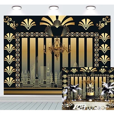 Afbeelding van RUINI Roaring jaren 20 thema achtergrond kunst decor 1920 The Great Gatsby partij volwassen verjaardag bruiloft feest retro decoratie foto cabine rekwisieten (19 x 5 FT)