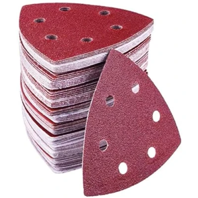 Afbeelding van Deltaschuurdriehoeken, 72 stuks, 6 gaten, 93 x mm, elk 12 korrel 40/60/80/120/180/240, voor deltaschuurmachines, schuurbladen, klittenband schuurpads