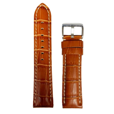 Afbeelding van Horlogeband 22 mm Cognac bruin Echt leer in croco print Roestvrijstalen gesp