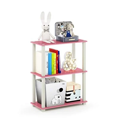 Afbeelding van Furinno 3 laags compact multifunctioneel rek met vierkante buis, hout, roze/wit, 28,96 x 59,94 75,18 cm
