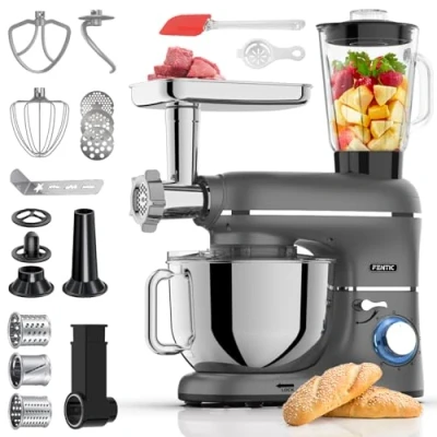 Afbeelding van Fentic Keukenmachine 2000W Keukenrobot Foodprocessor 6,2L Mengkom Incl. Vleesmolen, Blender en extra Accessoires (Antraciet)