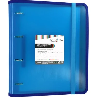 Afbeelding van Grafoplás 88100030 Ordner met 4 ringen, gestanst, navulling en scheidingsbladen, A4, blauw, polypropyleen, gelinieerd, multiline