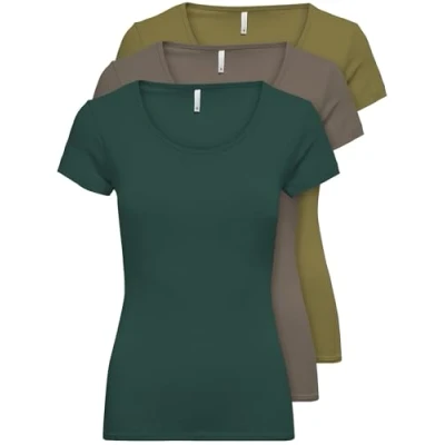 Afbeelding van ONLY 15209153 Dames T shirt met korte mouwen, lange basic zomer shirts, maten XS / S M L XL, zwart of wit, set van 3 stuks,
