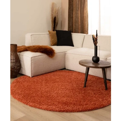 Afbeelding van Hoogpolig Vloerkleed Shaggy Trend Effen Rond Terracotta 300 Cm