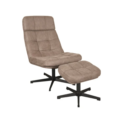 Afbeelding van Label51 Alvar fauteuil micro suede + hocker taupe Stof