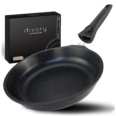 Afbeelding van DIVORY grote pan 32 cm, afneembare handgreep, inductie, gecoat, aluminium, braadpan + pannenbeschermer, inductiepan