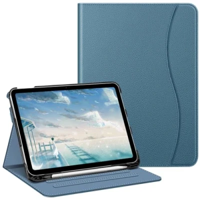 Afbeelding van FINTIE Hoesje compatibel met iPad 10e generatie (2022) 10,9 inch, beschermende standaard meerdere kijkhoeken potloodhouder en zak, automatisch slapen/waken, oceaanblauw