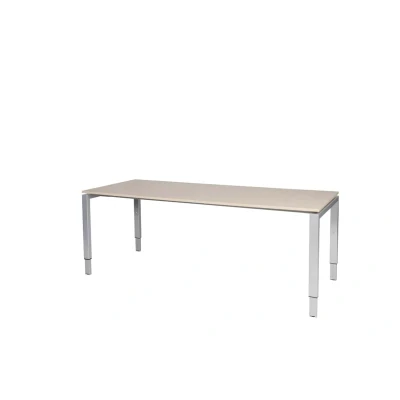 Afbeelding van Domino bureau, hoogte instelbaar (62 85cm) met 200x80cm &#039;zwevend&#039; robson eiken 25mm blad en aluminium (RAL9006) N poot frame