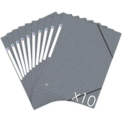 Afbeelding van Oxford Topfile+ ordner, karton, 3 kleppen, A4 formaat, met elastische sluiting, grijs, 10 stuks