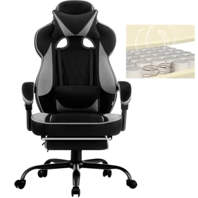 Afbeelding van WOLTU Gaming stoel, stof voor de zomer, ademend, bureaustoel, ergonomisch met lendenkussen, gamingstoel, belastbaar tot 150 kg, pc stoel grote rugleuning en zitting, zwart + grijs