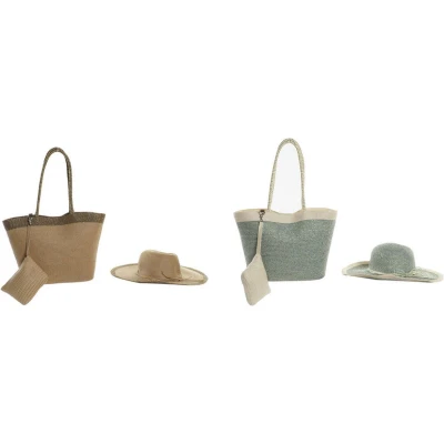 Afbeelding van Strandtas DKD Home Decor 43 x 10 28 cm Beige Bruin Groen (2 Stuks)