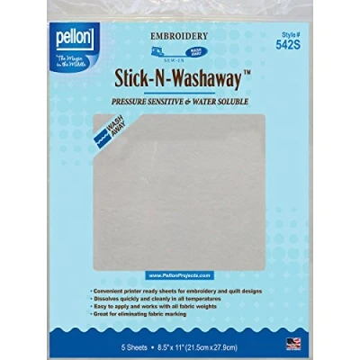 Afbeelding van Pellon, Stick N Washaway Stabilisator, 21,6 x 27,9 cm, wit, 5 stuks