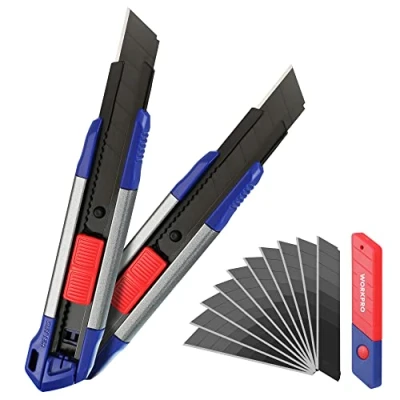 Afbeelding van WORKPRO 2 delige Cuttermes Set 18 mm van Aluminium, Multifunctioneel Mes, Tapijtmes, Afbreekmes, incl. 10 SK5 Reservemessen