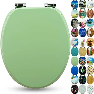 Afbeelding van Sanfino® Premium toiletbril met softclosemechanisme, houten wc deksel, veel kleurrijke en decoratieve ontwerpen, hoog zitcomfort, eenvoudige montage inclusief handleiding &quot;Mint Green&quot;