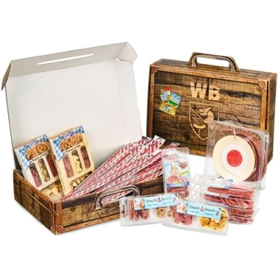 Afbeelding van WURSTBARON® cadeaukoffer, incl. kabelhaspel met worst en 24 bijzondere salami snacks, van hoogwaardig vlees, leuk cadeau idee, 1027g
