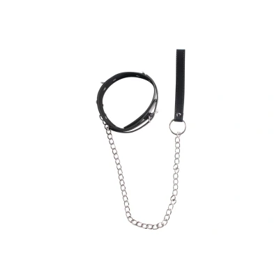 Afbeelding van EZlove halsband met riem verstelbare stevig kunstleer zwart