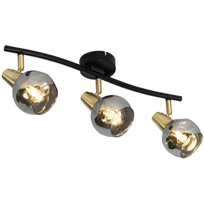 Afbeelding van QAZQA Plafondlamp goud 56 cm met smoke glas 3 lichts Vidro