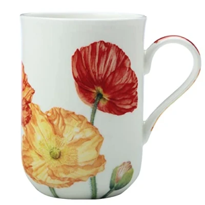 Afbeelding van Maxwell &amp; Williams JY0039 Koffiemok 350 ml, Floriade serie, bone china porselein, wit, glad, in geschenkdoos, klaprozen