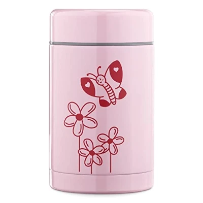 Afbeelding van Navaris isoleerfles rvs Voor babyvoeding warm en koud eten Vaatwasserbestendig In roze met vlinder design