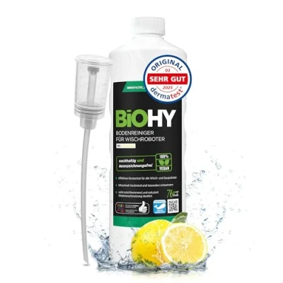 Afbeelding van BiOHY Vloerreiniger voor dweilrobots met een frisse lentengeur (1 Liter Fles) + doseerder Reinigingsmiddelconcentraat alle Schuimvrij &amp; Streeploos Duurzaam 1:200 concentraat