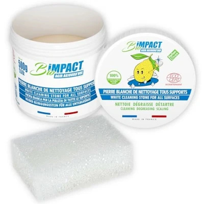 Afbeelding van Witte reinigingssteen, kleisteen 500 g, inclusief spons, huishoudelijke reiniger, Ecocert gecertificeerd, geproduceerd in Frankrijk