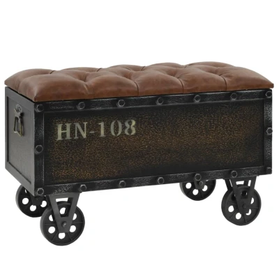 Afbeelding van Opslagbank 80,5x41x50 cm massief hout en kunstleer