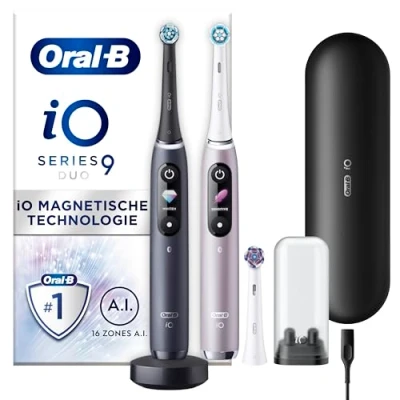 Afbeelding van 3x Oral B Elektrische Tandenborstel iO 9 Duo Zwart&amp;Roze 2 stuks