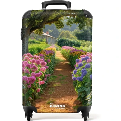Afbeelding van NoBoringSuitcases.com® Handbagage koffer lichtgewicht Reiskoffer trolley Tuinpad met bloemen Rolkoffer wieltjes Past binnen 55x40x20 en 55x35x25