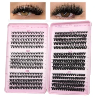 Afbeelding van Cluster wimperextensions, 570 stuks, D krul, dikke volumineuze wimpers, individuele cluster, natuurlijk uitziend, 8 16 mm, pluizige Russische extensions, slordige clusters voor
