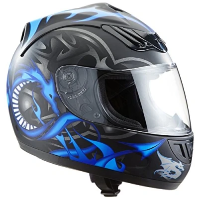 Afbeelding van Protectwear H510 11BL XL motorhelm, integraalhelm met drakendesign, maat XL, zwart/zilver/blauw