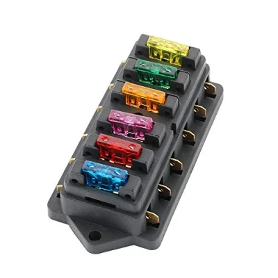 Afbeelding van QitinDasen Premium 6 Weg Zekeringdoos, Auto Blade Zekeringkast, Universeel Standaard Zekeringhouder, Circuit Zekeringblok, met 10Pcs Gratis Meszekering, voor Vrachtwagen Boot