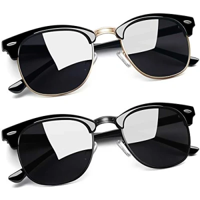 Afbeelding van Joopin Gepolariseerde zonnebril heren dames 100% uv bescherming, vintage half frame rechthoekige zonnebrillen (glanzend zwart+zwart)