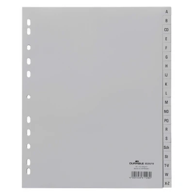 Afbeelding van Durable Tabbladen A4+ 20 delig bedrukte tabs A Z (Duits) PP, grijs