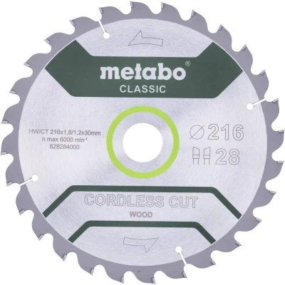 Afbeelding van Metabo CORDLESS CUT WOOD CLASSIC 628654000 Cirkelzaagblad 216 x 30 1.2 mm Aantal tanden: 40 1 stuk(s)