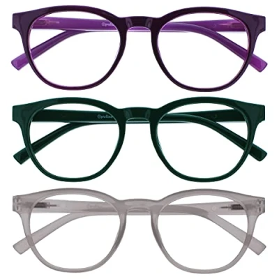 Afbeelding van Opulize Blu 3 Stuks Blauw Licht Blokkeert Leesbril Purper Groen Ijs Computer Ontspiegeld Mannen Vrouwen BBB5 56C +1,00