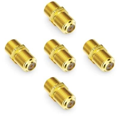 Afbeelding van deleyCON 5 Stuks SAT Adapter Koppeling Verleng Coaxiale Kabel 2x F Connector Smalle Moer Verguld voor Satelliet BK Systemen