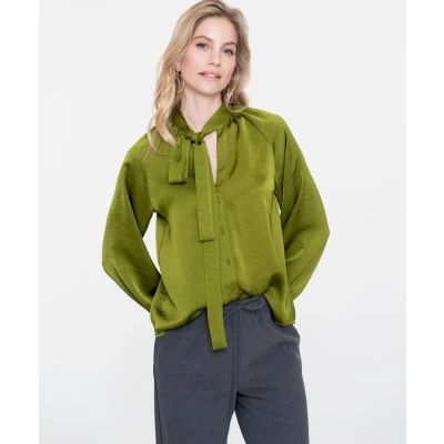 Afbeelding van Geisha Blouse Bow Groen 3XL