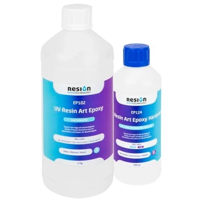 Afbeelding van Epoxyhars met verharder voor harskunst, verhouding 2:1, lage viscositeit, transparant, 1,5 kg, kunsthars, glashelder, oplosmiddelvrij, geurloos, transparante epoxyhars, set beginners