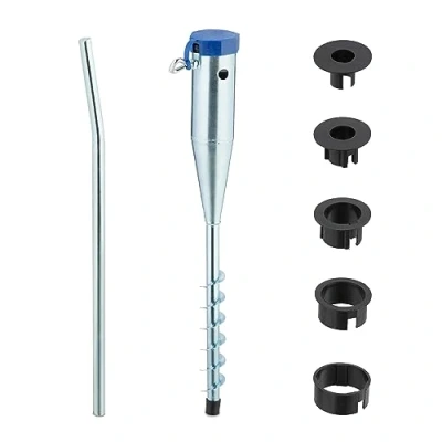 Afbeelding van Relaxdays grondanker parasols en droogmolens, grondplug parasol, adapters 25 55 mm, voor in de grond, zilver/blauw