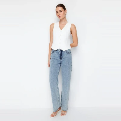 Afbeelding van Trendyol Beige Getailleerd Geknoopt Crop Geweven Vest Twoss21Ye0009