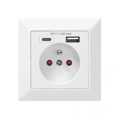 Afbeelding van LATRANS ORNO AE 13232 USB inbouwstopcontact, wit, 1 x A + C 5 VDC / 2,8 A, 3680 W, type 2P E, Frans, 16 met V