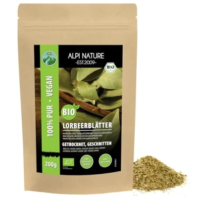 Afbeelding van biologische laurierblaadjes gedroogd (200 g), gesneden, laurierbladeren van gecontroleerde teelt, laurierblaadjes, biologisch laboratoriumgetest, 100% zuiver en