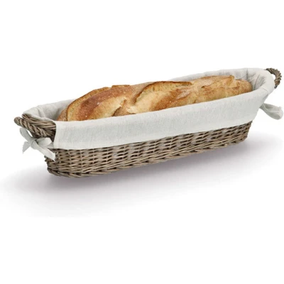 Afbeelding van Zeller Broodmandje met stof riet/canvas bruin langwerpig stokbrood landelijke stijl